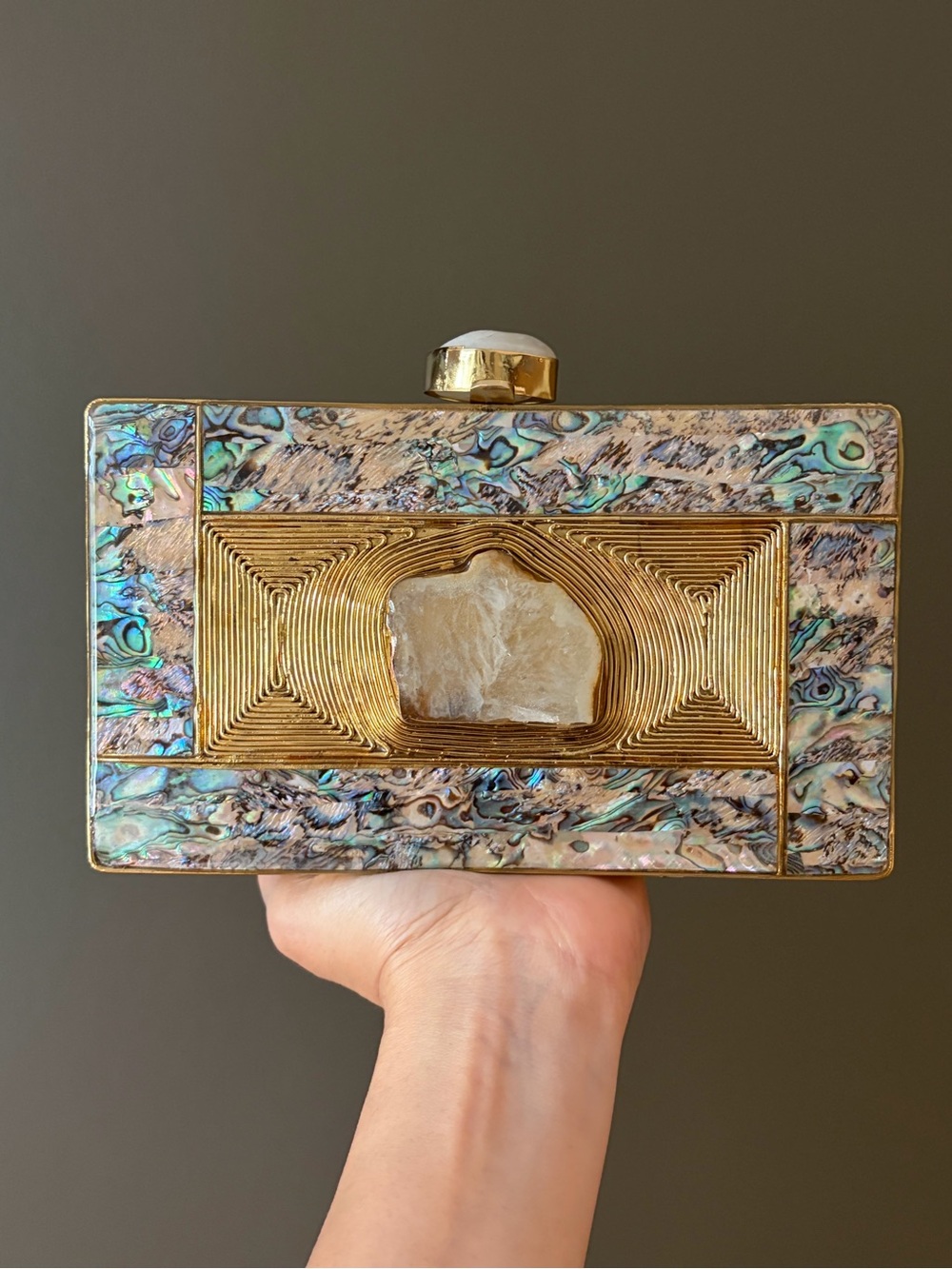 Abalone & Gold Geode Statement Clutch